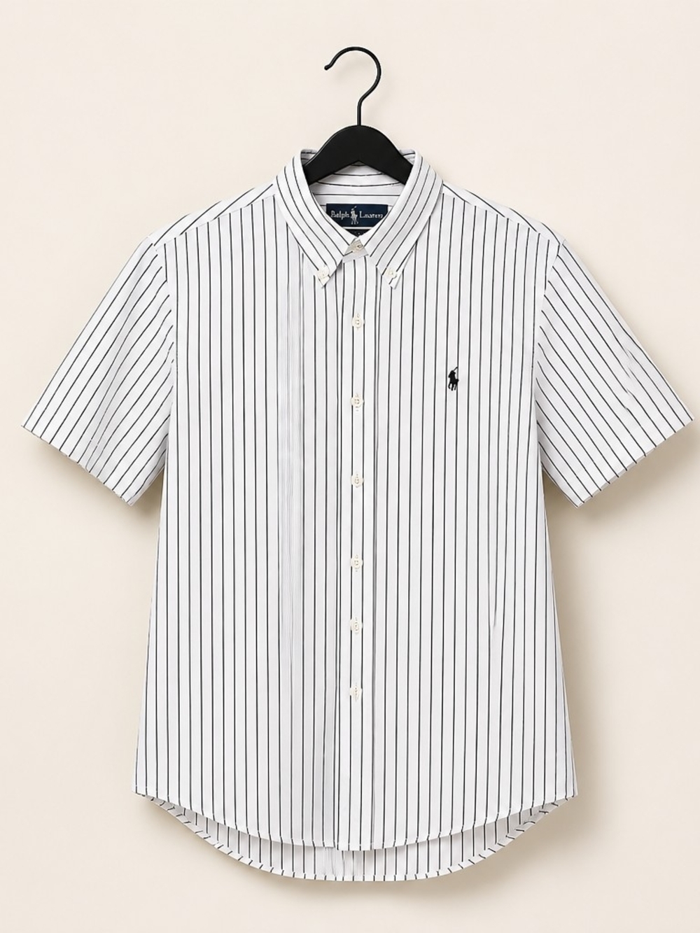 Ralph Lauren White & Black Stripe Short-Sleeve Button-Down Shirt, Size M, Cotton
